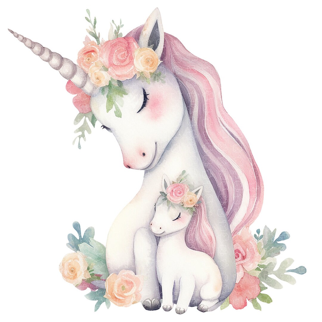 Mothers Day Watercolor Unicorn PNG Clipart Mummy an Baby Cuddle Love ...