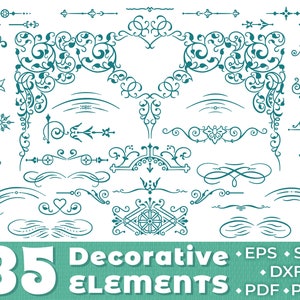 Decorative Ornaments Borders Frames SVG Swirls Scrolls Design Elements Bundle, Flourish Text Divider, SVG Files for Cricut, Vector DXF