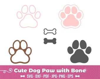 Dog Paw Print SVG & Dog Bone PNG, EPS Digital Cut Files, Instant  Download for Cricut and Silhouette, Dog Foot Print Vector Clipart