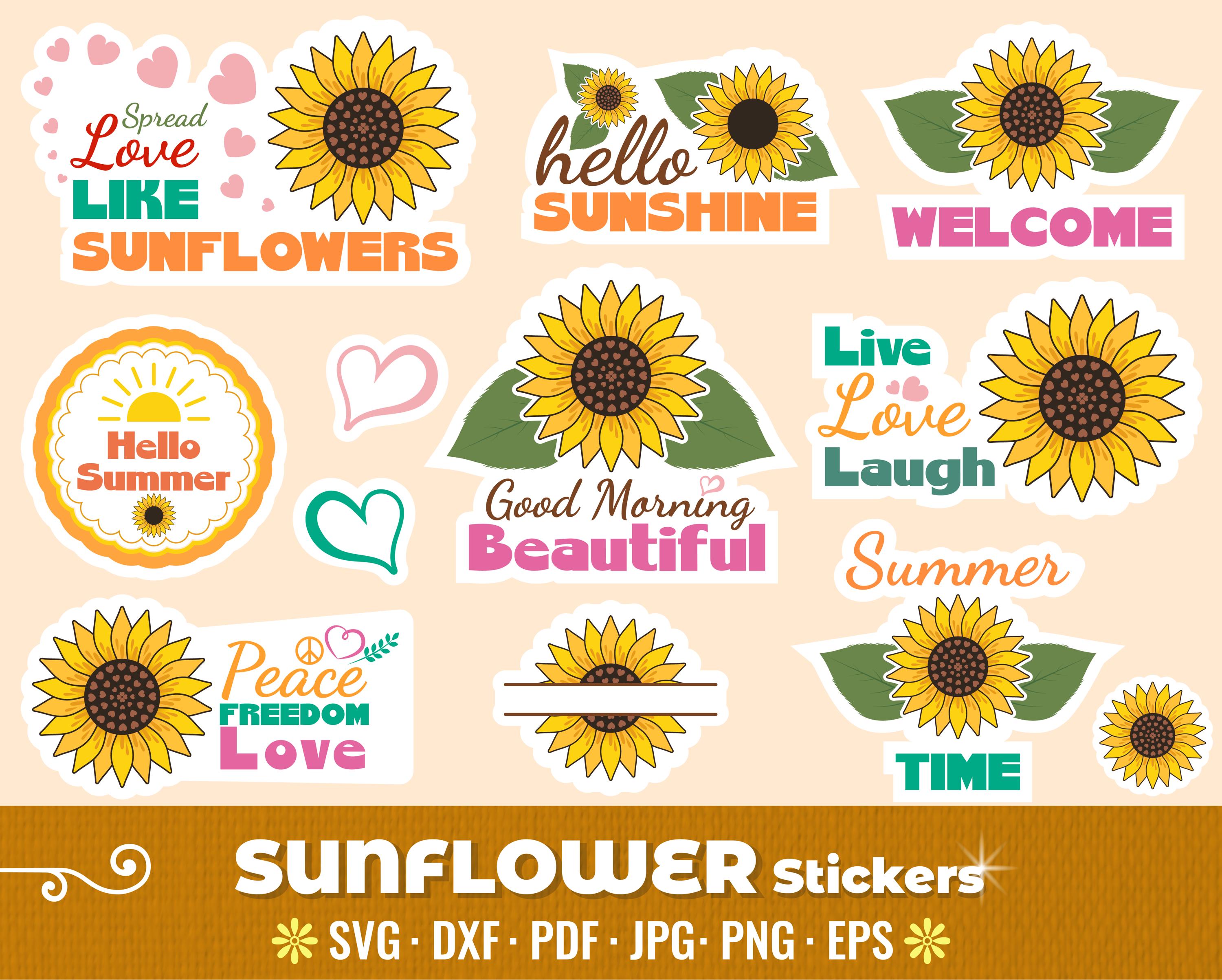 Sunflower Stickers Pattern Sunflower Themed Printable SVG Stickers, Boho Floral PNG Sticker Set ...