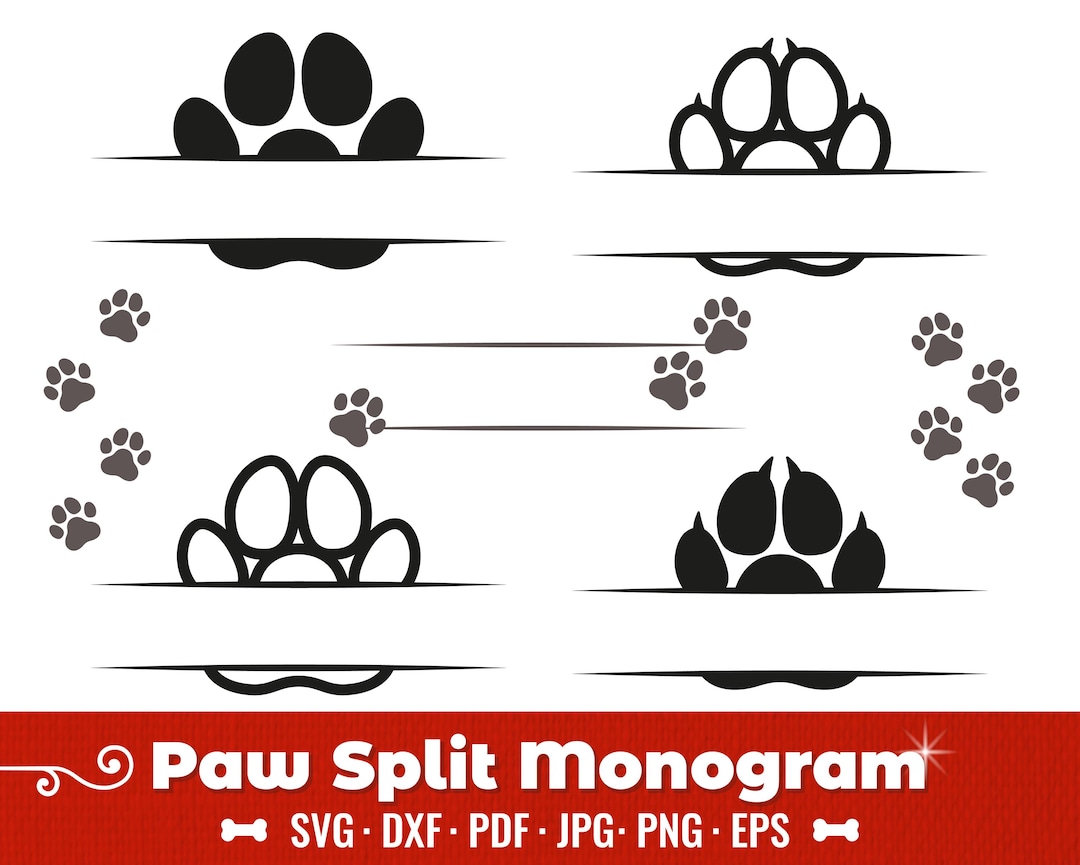 Dog Paw Split Monogram SVG & Paw PNG, EPS Digital Cut Files, Instant ...