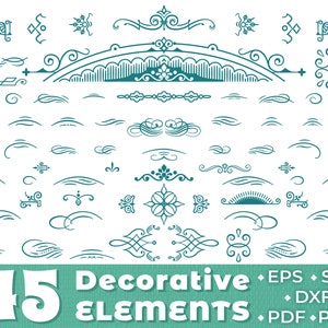 Decorative SVG Design Elements Bundle, Ornaments, Flourish Swirls, Scrolls, Text Divider, Border, Frame, SVG Files for Cricut, Vector DXF