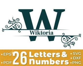 Split Monogram SVG DXF PNG, Alphabet Frame, Numerals, Letters, Family Name Monogram, Digital Download, Cut Files for Cricut, Floral Swirls