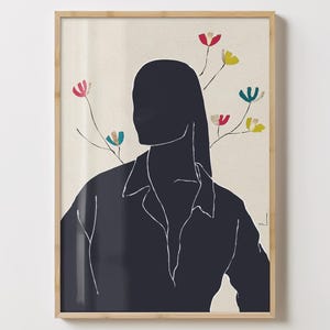 Florescence, Frau und Blumen, zarte minimalistische Illustration, hochwertiger Kunstdruck