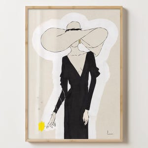 Luce nell'oscurità, donna e fiore, delicata illustrazione di moda, stampa artistica minimalista di alta qualità