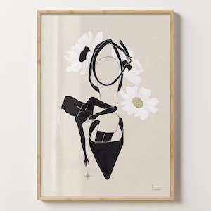 Illustrazione poetica, Nelle acque poco profonde, delicata illustrazione di moda, Stampa artistica minimalista di alta qualità
