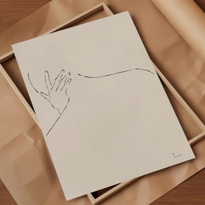 Man, hombre con una mano en la nuca, Ilustración minimalista y romántica, impresión de arte alta calidad