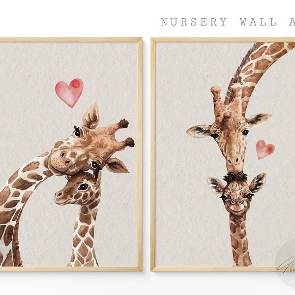 Mother and Son Giraffe Digital Download Wall Art, Nursery Wall Decor Printable, Minimalist Wall art, Mother’s Day Gift, Mom and baby art
