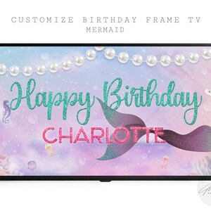Mermaid Happy Birthday Samsung Frame Tv Art, Mermaid Birthday Banner, Personalized Banner Frame Tv, Mermaid Invitation Happy Birthday Tv Art