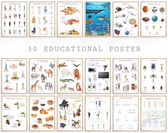 Lernposter Set, Montessori Poster, Klassenzimmer Poster, Klassenzimmer Dekor, druckbare Poster, Lernposter, Spielzimmer Kunstdruck