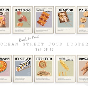 Arte de pared de bocadillos coreanos, cartel coreano, arte de pared de cocina, decoración única del hogar, arte de pared imprimible, arte de pared retro, conjunto de pared de galería, imprimible