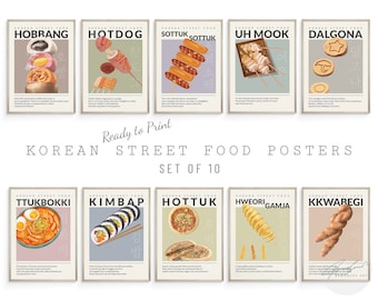 Sztuka ścienna „Koreańskie przekąski”, plakat koreański, sztuka ścienna do kuchni, wyjątkowy wystrój domu, grafika ścienna do druku, sztuka ścienna w stylu retro, zestaw ścienny z galerią, grafika do druku