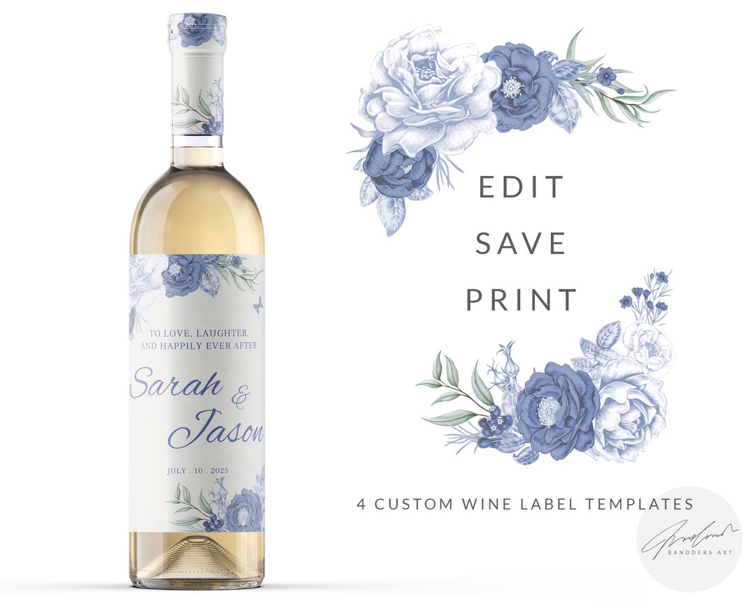 Dusty Blue Printable Wine Bottle Labels, Printable Stickers, Wine Gifts, Thank You Gift, Baptism ...