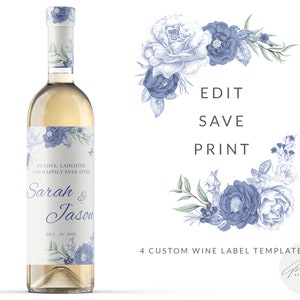 Dusty Blue Printable Wine Bottle Labels, Printable Stickers, Wine Gifts, Thank you Gift, Baptism Gifts, Bridal Shower Favors, Gift For Him