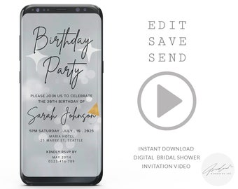 Alles Gute zum Geburtstag Video-Einladung, Geburtstagseinladung, digitale Einladung, benutzerdefinierte Einladungen, Einladungsvorlagen, Geburtstag lädt ein