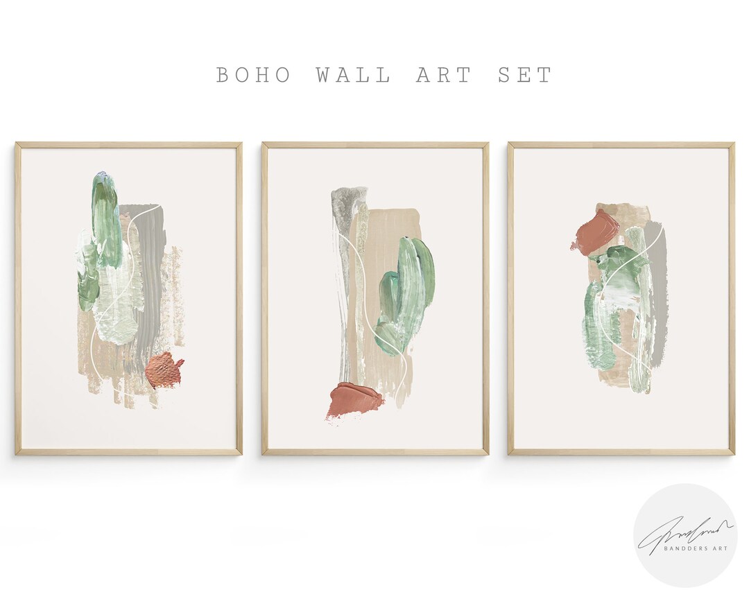 Boho Abstract Wall Art, Set of 3 Neutral Abstract Art, Abstract Canvas ...