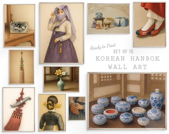 Koreańska sztuka ścienna Hanbok, koreańska sztuka ścienna do druku, koreański zestaw ścienny do galerii, plakat w stylu vintage, estetyczna dekoracja pokoju, wyjątkowy prezent, dekoracja ścienna