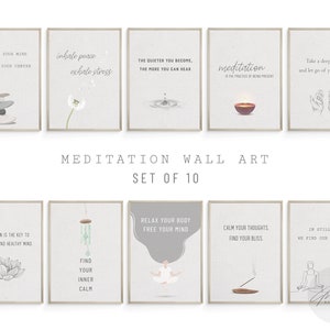 Conjunto de 10 paredes da galeria de meditação, arte de parede zen, download digital de arte de parede espiritual, arte de parede minimalista, arte de parede de ioga, pôster de terapeuta