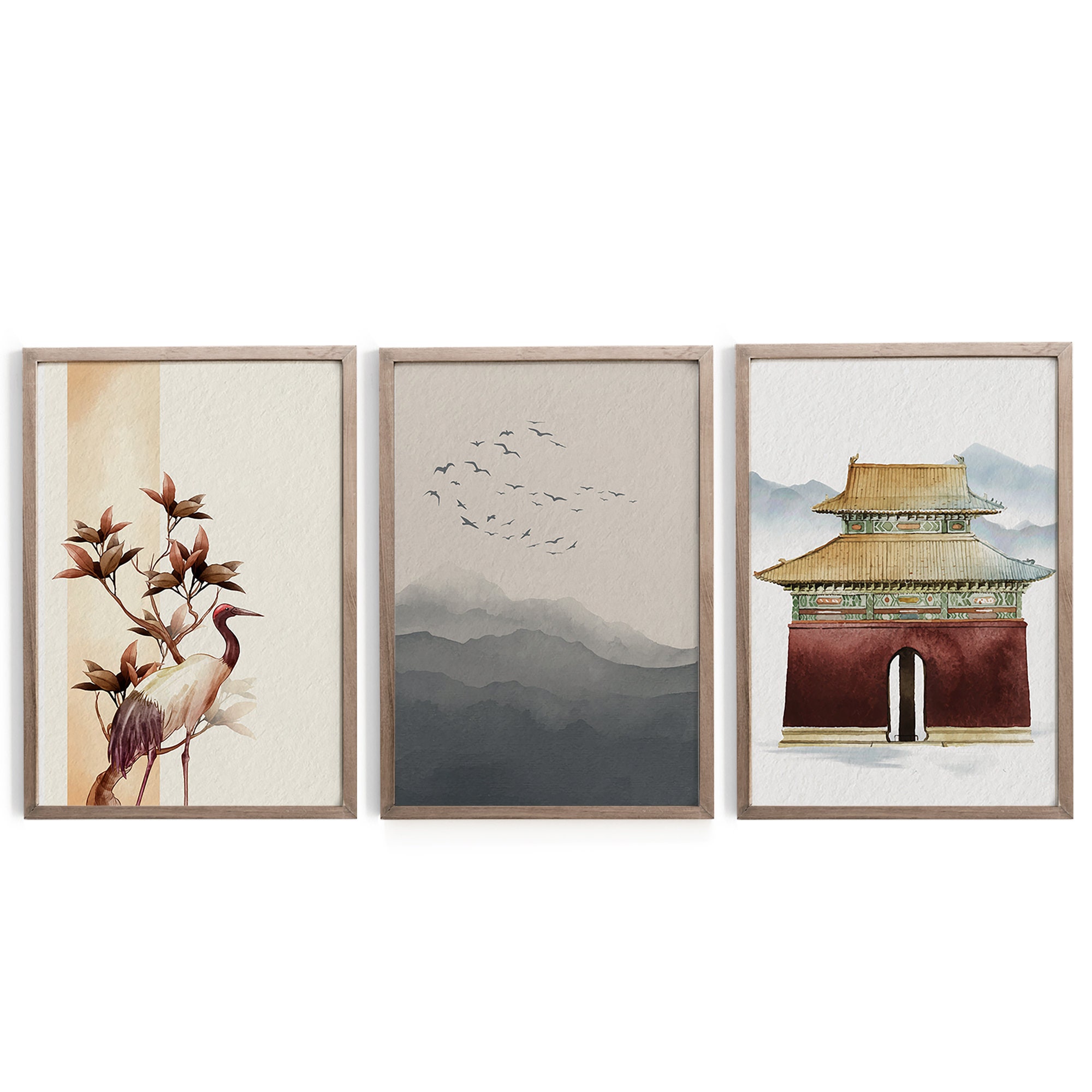 Vintage Japanese Art Gallery Wall Set of 9, Eclectic Asian Gallery Wall ...