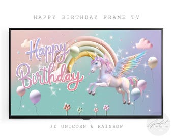 Unicorn Birthday Tv Art, Birthday Digital Art, Happy Birthday, Samsung Frame Tv art, 1st Birthday, Unicorn Birthday Banner, Frame Tv Art