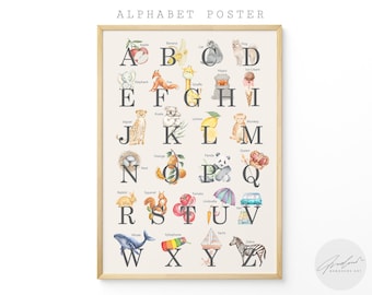 Alphabet Educational | ABC Poster | Kids Room Decor |  Nursery Wall | Warm Aesthetic Printable Art | Digital Download