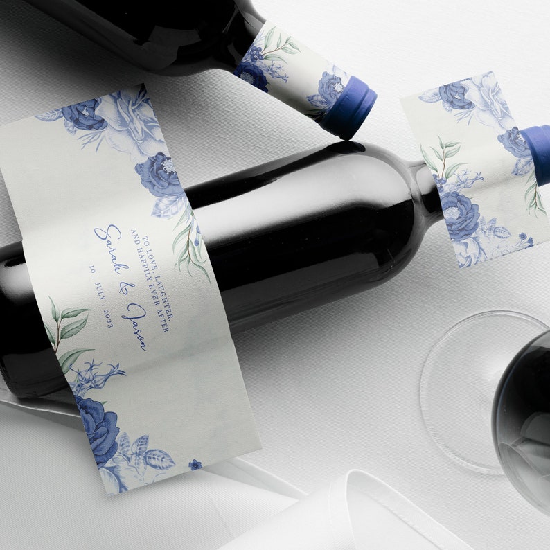 Dusty Blue Printable Wine Bottle Labels, Printable Stickers, Wine Gifts ...
