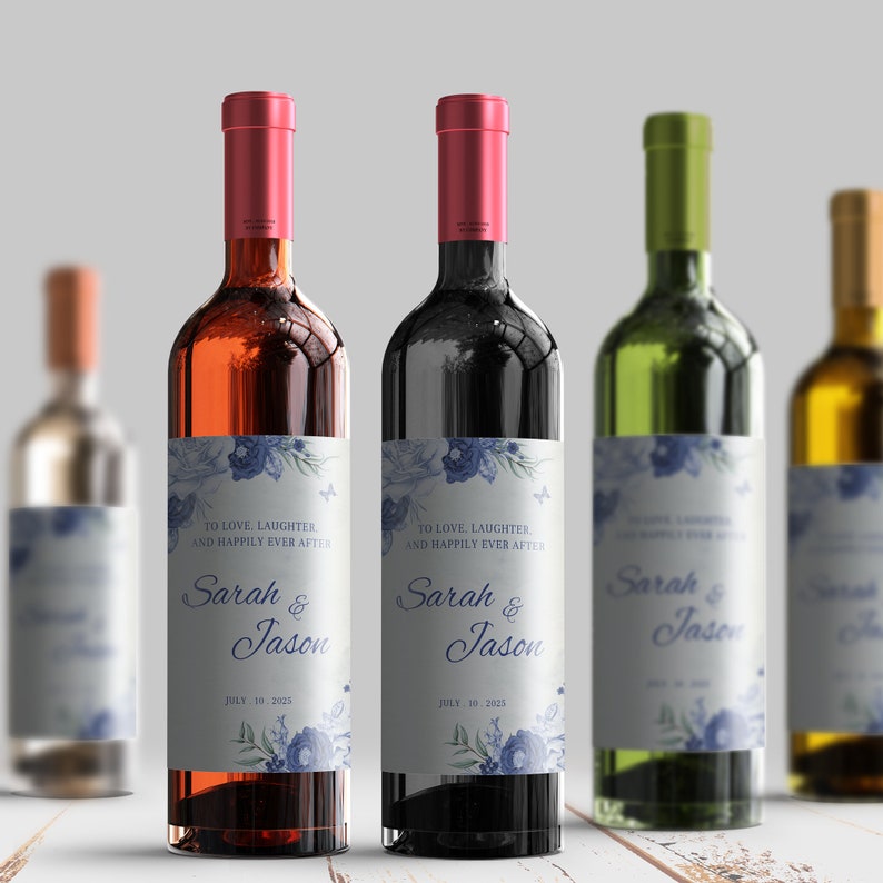 Dusty Blue Printable Wine Bottle Labels, Printable Stickers, Wine Gifts ...