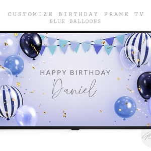 Gepersonaliseerde Samsung Frame TV-kunst | Fijne verjaardag | Blauwe ballon verjaardag kunst | Regenboog tv-frame | Aangepaste kunst | Digitale download | Jongen