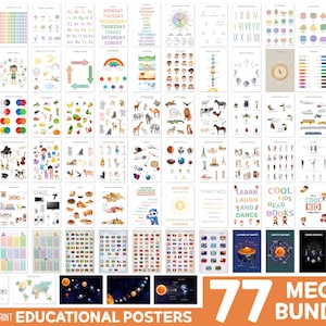 Lernposter Ultimatives Pack druckbar, Montessori Poster, Boho Klassenzimmer Dekor, Math Klassenzimmer Dekor, Alphabet Poster, Kinder Poster