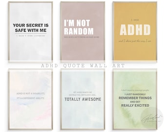 ADHD Quote Wall Art, Inspirational ADHD Quotes Printable Wall Art, Therapy Office Decor, Mental Health, Neurodiversity Art, ADHD Poster