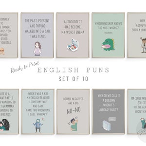 Funny English Pun Poster Set, English teacher gift, Boho Classroom Decor, Classroom Posters, Modern Home Decor, English Printable Poster