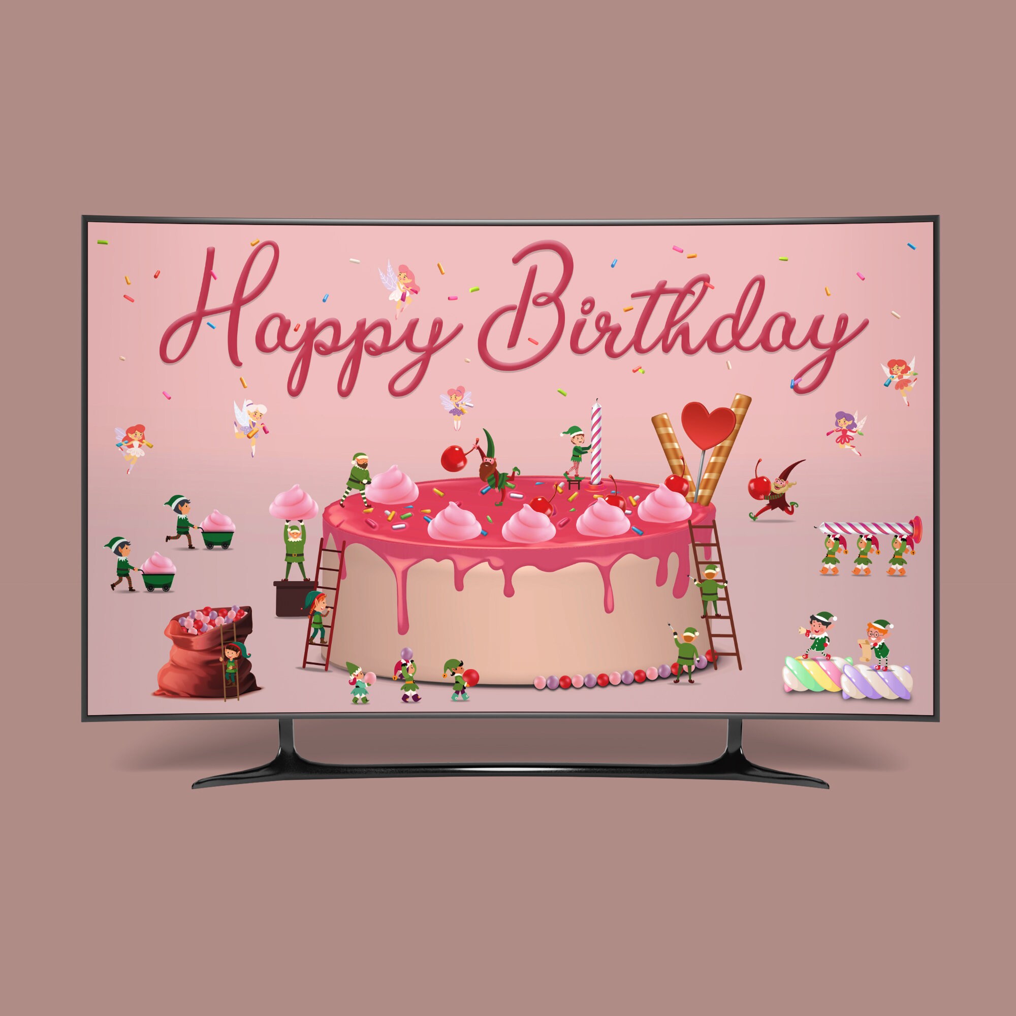 Happy Birthday Samsung Frame Tv Art, Pink Birthday Cake Samsung