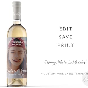 Happy Birthday Photo Wine Bottle Labels. Wine Gifts, Birthday Gift, 21st Birthday, Wine Labels, Best Friend Gift, Boyfriend Gift, Mom Gift