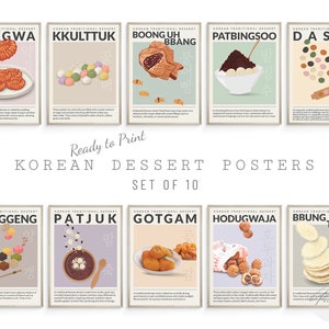 Korean Dessert Wall Art, Korean Printable Wall Art, Food Art, Unique Home Decor, Retro Wall art, Printable Art, Art Prints, Funky Wall Art