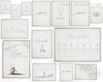 Yoga Wall Art | Set of 14 Printables | Yoga Studio Art | Yoga Room Decor | Home Gym Decor | Meditation Prints | Digital Downlaod