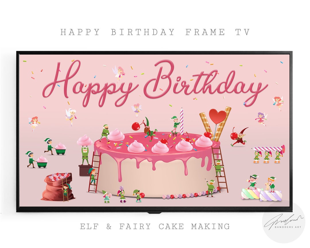 Happy Birthday Samsung Frame Tv Art, Pink Birthday Cake Samsung