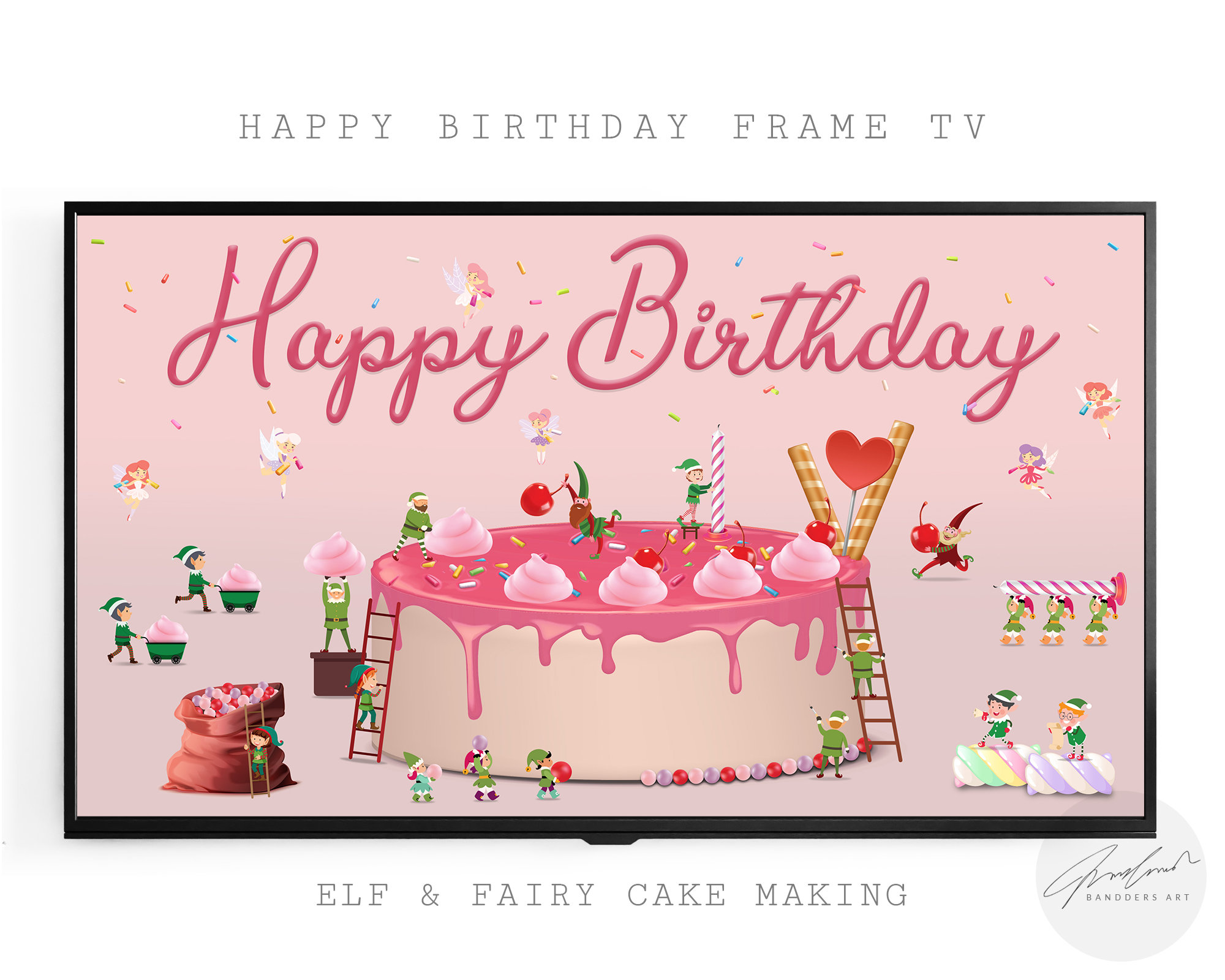 Happy Birthday Samsung Frame Tv Art, Pink Birthday Cake Samsung