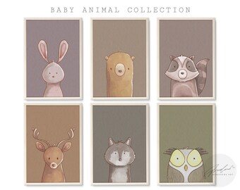 Animal Wall Art Set of 6, Nursery Wall Decor, Wall Hanging, Printable Wall Art, Animal Poster Digital Download, Home Decor Wall Art