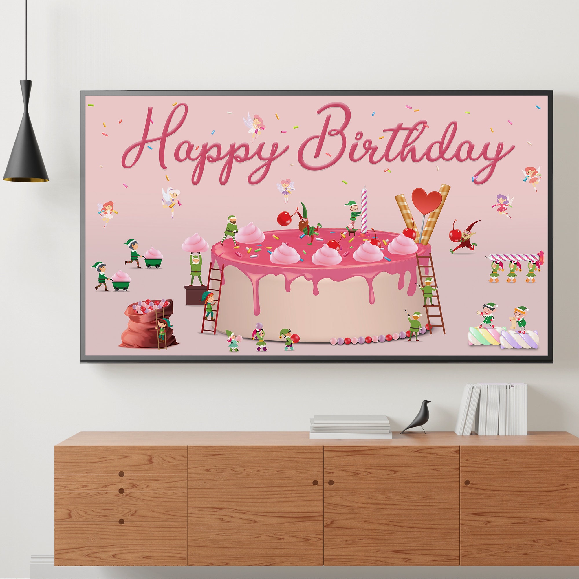 Happy Birthday Samsung Frame Tv Art, Pink Birthday Cake Samsung