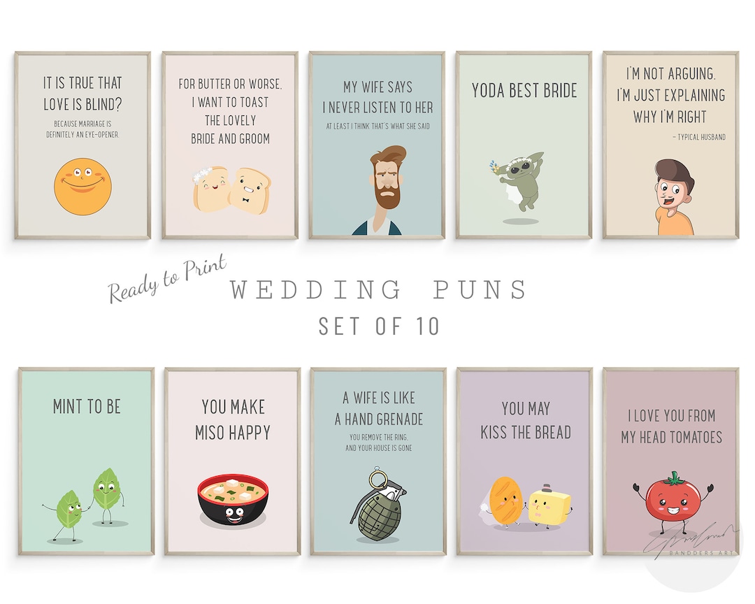 Funny Wedding Puns Gallery Wall Set, Funny Wedding Card, Wedding Card