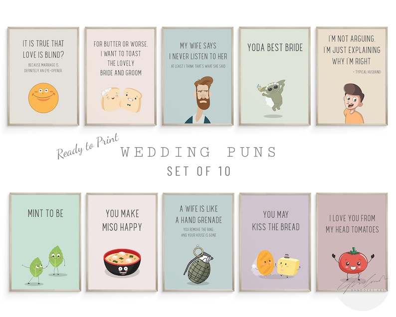 Funny Wedding Puns Gallery Wall Set, Funny Wedding Card, Wedding Card