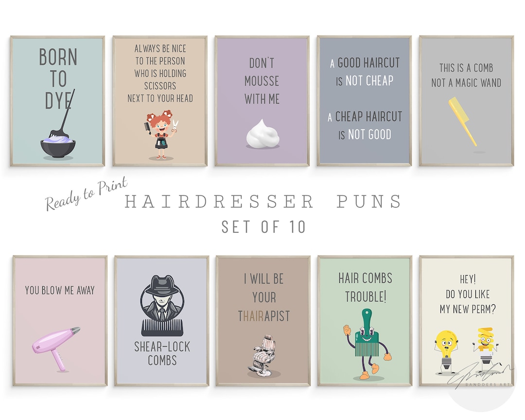 Hair Stylist Puns Poster Set, Hair Salon Decor, Hair Stylist Gift