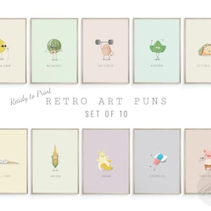 Retro Funny Pun Poster Set, Funky Wall Art, Funny Decor, Cool Wall Art, Classroom Poster, Colorful Wall Art, College Wall Art, Classroom art