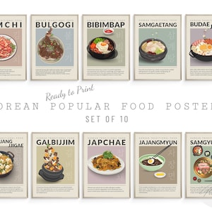koreanisches Essen Digitaldrucke, koreanische Kunstdrucke, Retro Wandkunst, Wohnzimmer Wandkunst, Küchendeko, bunte Wandkunst, Wandkunst, einzigartiges Geschenk