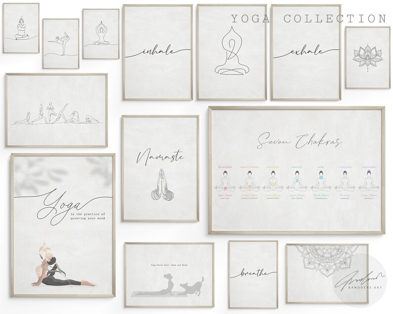 Yoga Wall Art Set of 14 Printables Yoga Studio Art Yoga Room Decor Home