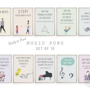 Conjunto de pôsteres de trocadilhos musicais engraçados, pôsteres de sala de aula de música, pôster musical, arte de parede musical, pôster musical para impressão, decoração de sala de aula de música, arte musical