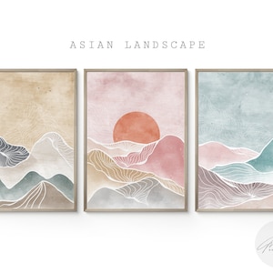 Beautiful Japanese Landscape Wall Art, Asian Painting Digital Download, Japanese Painting Watercolor, Home Decor, Landscape Wall Art