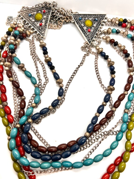 Vintage multi strand necklace, green - image 2