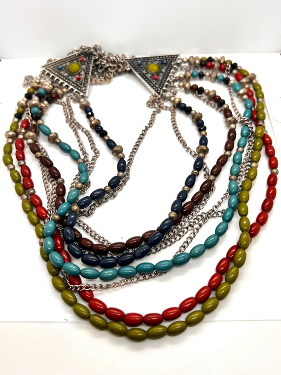 Vintage multi strand necklace, green - image 1