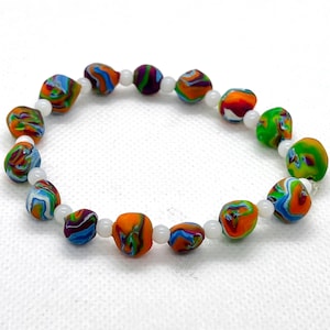 Fruitloop Bracelet, Colorful Bracelet, Handmade Polymer Clay Beaded Bracelet,